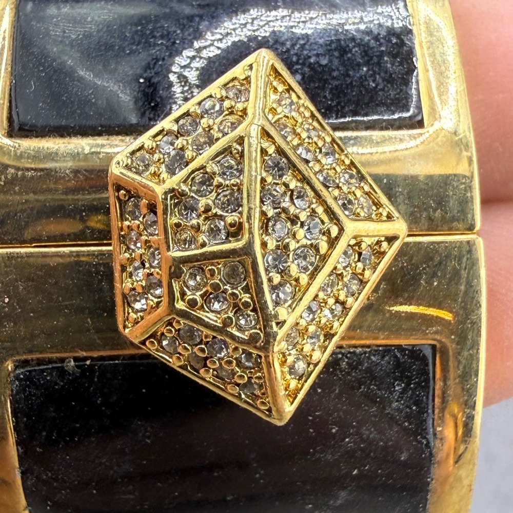 Vince Camuto Hinged Cuff Bracelet Black Enamel Geometric Statement 2.25in